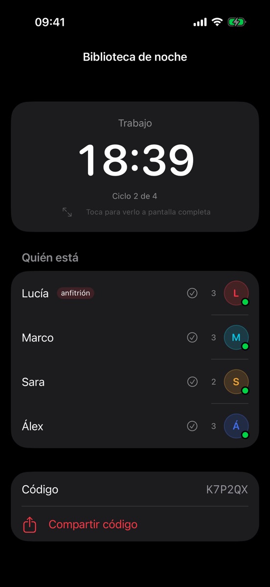 Sala de estudio en directo con el mismo reloj para todo el grupo